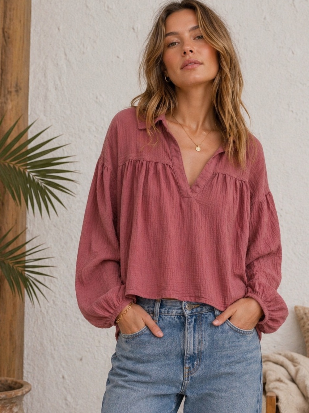 DARK MAUVE RUST COLOR BOHO TOP